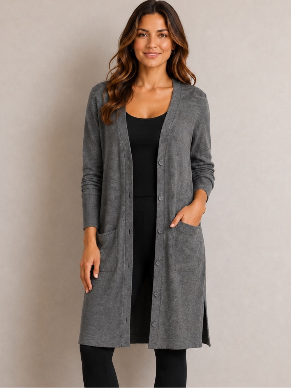 Halogen V-Neck Longline Button-Front Cardigan